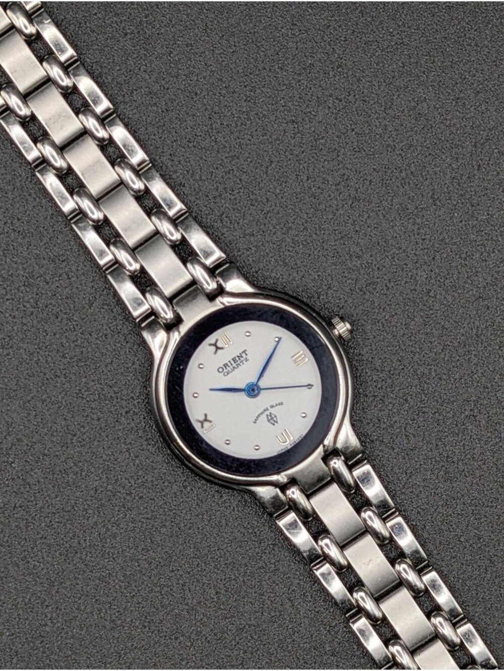 Vintage Orient Silver-Tone Quartz Ladies Watch, Sapphire Crystal, Link Bracelet